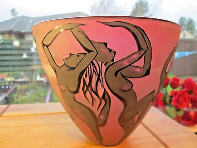 Buy LARGE!! Red 'Fire-dancers' Deep Carved Cameo Glass British Studio/Art Glass Bowl • 135£