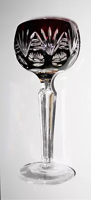 Buy Vintage Bohemian Czech Burgundy Color Cut Glass Goblet Clear Glass Stem • 23.72£