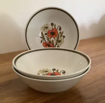 Buy J And G Meakin Studio Pottery 'Poppy' Pattern ~ Cereal Bowls X 3 • 15£