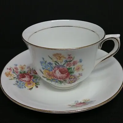 Buy Vintage Vale Bone China Teacup & Saucer Made In Longton England, Flowers • 15.16£
