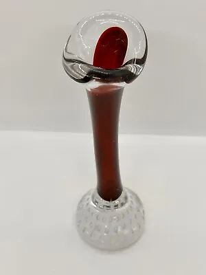 Buy Vintage Ruby Red Swedish Art Glass Bud Vase Controlled Bubbles Bullicante 7.5in • 15.65£