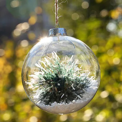 Buy Clear Glass Ball Fillable Baubles Xmas Wedding Tree Hanging Ornaments Lid Design • 7.95£