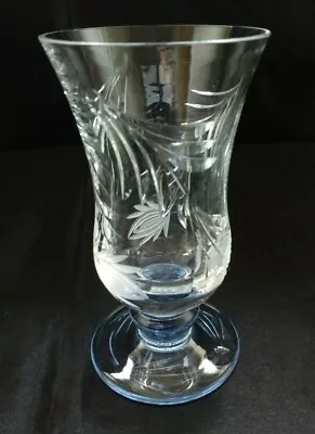 Buy Thomas Webb  - Clear & Blue Glass Small FLORAL ENGRAVED VASE  Fine Crystal Glass • 27.50£