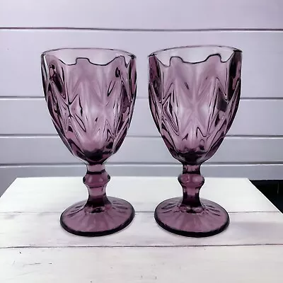 Buy Diamond Pattern Amethyst Colored Glass Water Goblets - Set Of 2 • 15.40£