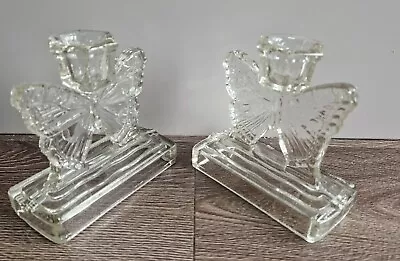 Buy Glass Butterfly Candlestick Holders X 2 - Vintage • 9.99£
