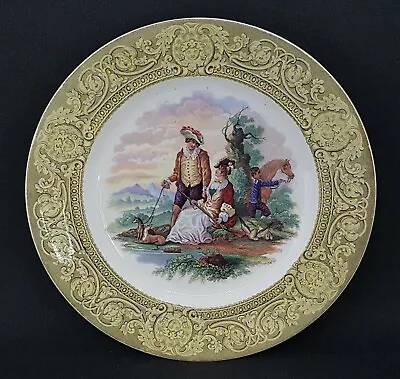 Buy Prattware Yellow Rim Vintage Victorian Antique Courting Couple Scene Plate • 35£