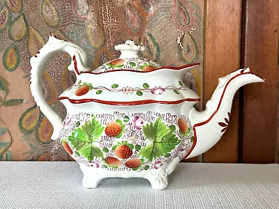 Buy Antique Staffordshire Pearlware Strawberry Pattern Teapot • 120.64£