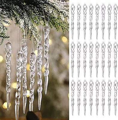 Buy 12 Clear Icicle Ornaments Christmas Tree Glass Icicle Eaves Window Wonderland • 3.97£