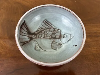 Buy ELISABETH BAILEY Blue Glazed Studio Pottery Bowl With Fish SIGNED • 25£