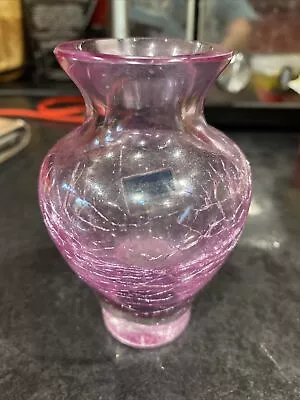 Buy Small Caithness Hand Blown Cranberry / Pink “crackle “ Bud  Vase With  Sticker • 3.99£