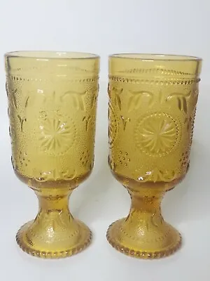 Buy 1970s Indiana Glass Amber Tiara Pattern Goblets - Set Of 2 • 3.83£