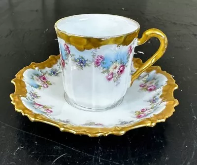 Buy Limoges Hand Painted Floral Roses Ivory &  Gold Trimmed  Coffee Cup & Saucer • 33.62£