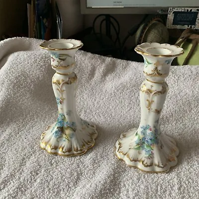 Buy Redon Limoges Hand Painted Dresden Floral & Gold Relief Molded Candlesticks • 47.50£