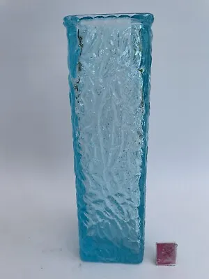 Buy Mid Century Davidson Brama Luna Large Kingfisher Blue Glass Bark Vase 60's Retro • 19.99£