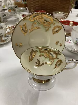 Buy Pretty Royal Stafford Bone China Gold Gilt Flower Poppies Tea Cup & Saucer • 93.92£