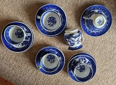 Buy Vintage Copeland Blue Willow Pattern Bone China Set 4 Cups Saucers Plates Jug. • 25£