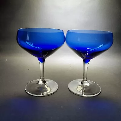 Buy 2x Cobalt Blue Clear Small Martini Cocktail Glasses 100ml Vintage Art Deco  • 17.90£