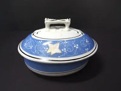 Buy Antique C1865 Etruria Pottery Co Ironstone Stoneware Hand Paint Blue Bowl W/lid • 24.32£