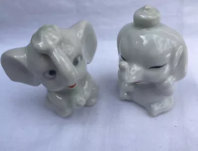 Buy Vintage Art Ceramic Pottery Cute Trunk Up Elephant With Hats Pair Of Figurines • 12£