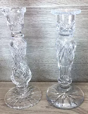 Buy Candle Holders Clear Cut Glass Candlestick Dinner Table Candles X2 Vtg • 16£
