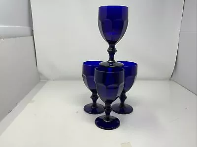Buy Set Of 4 Vintage Libbey Duratuff Glass Gibraltar Water Goblets Cobalt Blue USA • 47.41£