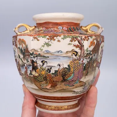 Buy Antique Japanese Hexagonal Satsuma Pottery Vase Or Jar By Setsuzan (Sessan) 雪山 • 110£
