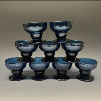 Buy Set Of Nine Vintage Handblown Cobalt Blue Sherbet Cup Glasses • 72.01£