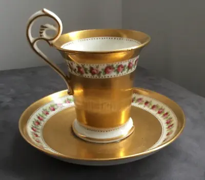 Buy Antique C1900  George Jones Crescent China HEAVY GILT COFFEE / TEA CUP & SAUCER • 35£