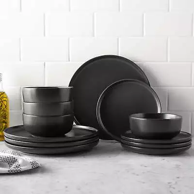 Buy Alessandra Matte Black 12-Piece Stoneware Dinnerware Set Black • 43.37£