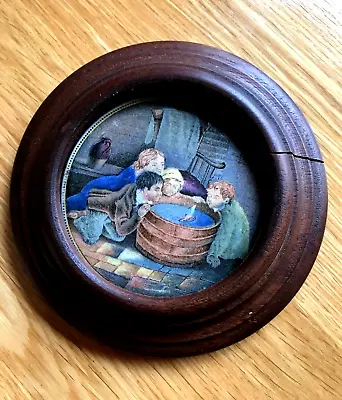 Buy Pratt Ware Pot Lid Children Sailing Boat In  A Tub 1800's. With Wooden Frame • 12.50£