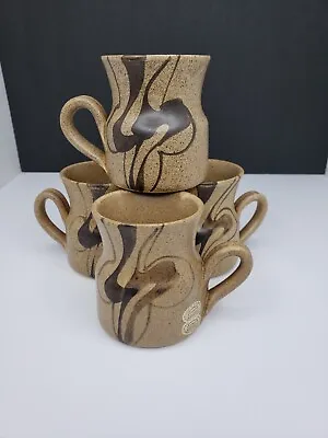 Buy Larbert Studio Art Pottery X 4 Mugs Scotland Pinched Waist Retro Design 8 OZ Cup • 31.84£