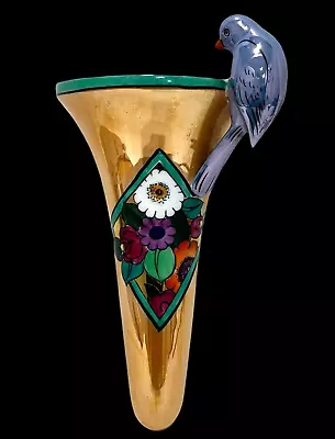Buy Vintage Art Deco Noritake Japan Porcelain Luster Parrot Bird Wall Pocket Vase • 139.94£