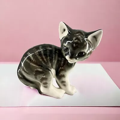 Buy Lomonosov Russia Striped Tabby Cat Kitten Black Gray White  Porcelain Figurine • 57.53£