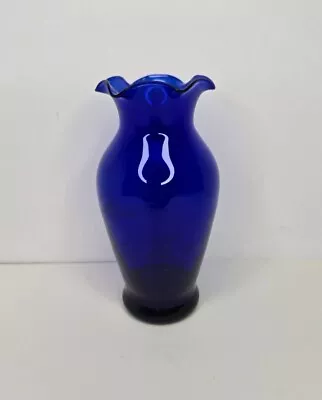 Buy Vintage Cobalt Blue Glass Ruffled Rim Flower Bud Vase 5.25  • 14.34£