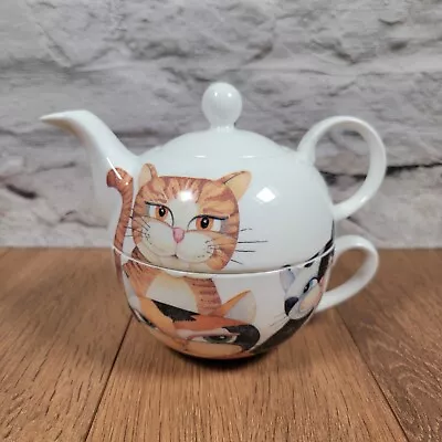 Buy Crown Trent, Tea For One China Teapot & Cup, Cats Design • 14.99£