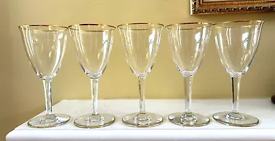 Buy 5 Baccarat Directoire Wine Claret Glasses Cut Stem Gold Rim 6-1/2  Mint • 168.08£