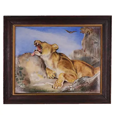 Buy Antique Porcelain Plaque Hand Painted Lion On Rock KPM English Circa 1889 • 420£
