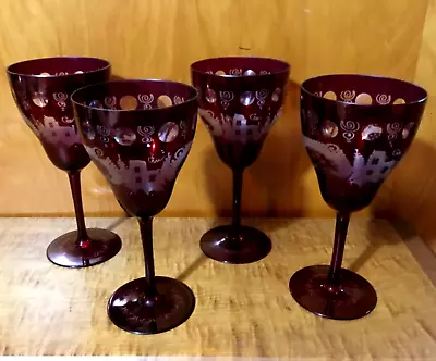 Buy 4 EGERMANN Bohemian Ruby Glass Wines • 37.95£