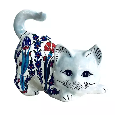 Buy Eren Porcelain Cat Poppy Blue Flowers Persian Art Cute Kitty Playful Frisky MCM • 46.49£