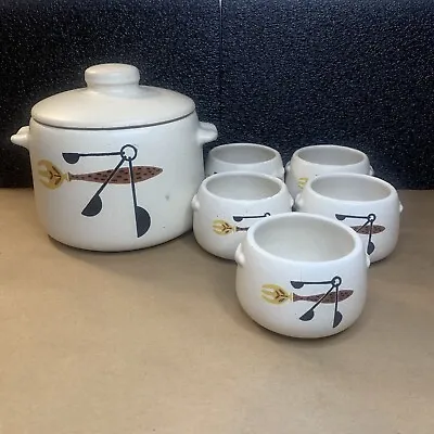 Buy WESTBEND Bean Pot Flour Jar Crock Dish Stoneware W/5 Bowls Made In US • 23.93£