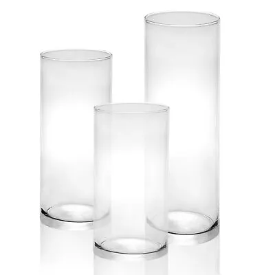 Buy Glass Candle Cylinders Set Of 3 Clear Assorted Holders For Pillar Candles M&W • 20.99£