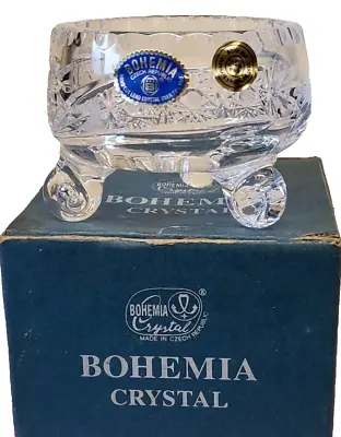 Buy 24 Lead Crystal Bohemia Czech Clear Cut Glass Mini Footed Dish New. Worn Box • 19.64£