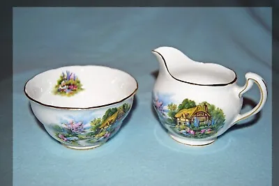 Buy Vintage Royal Vale Ridgway Potteries Thatched Cottage Design Milk Jug/Sugar Bowl • 4£