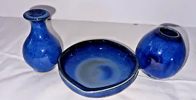 Buy Vintage 2 Tiny VASE Bowl Cobalt Blue Black • 14.38£