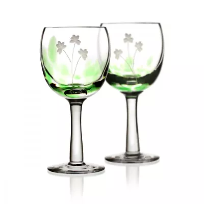Buy 2 X Irish Shamrock Wine Glass - Handmade Crystal Glass From Ireland • 110.08£