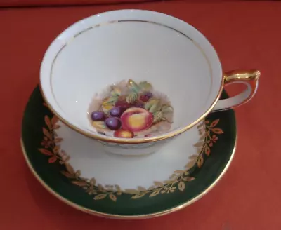 Buy Aynsley Bone China Cabinet Tea Cup & Saucer 2966 Orchard Fruit Green,Gold, • 19.99£