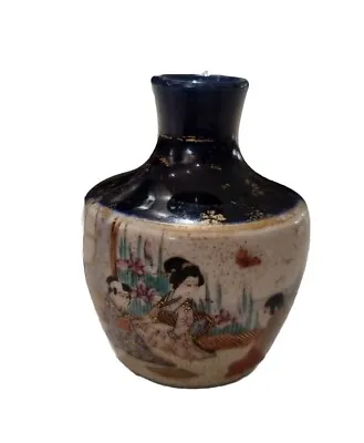 Buy Antique Japanese Satsuma Cobalt Blue Mini Geisha Vase.Marked  • 19.99£