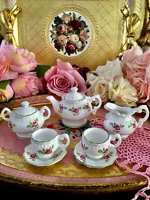 Buy Royal Crown  Duchy  Miniature Fine China Tea Set Tea Pot Tea Cups Set Pink Roses • 75£