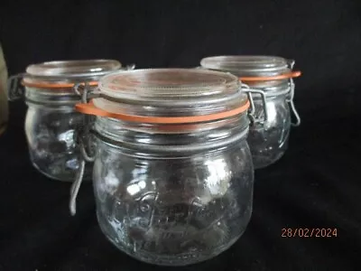 Buy Vintage Le Parfait 500 Ml Glass Jars X 3 Preserving Storage • 9.50£
