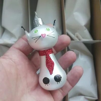 Buy Czech Silver Pearl Cat Hand Blown Glass Christmas Tree Ornament • 16.97£